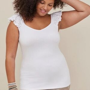 Torrid Foxy White Eyelet Sleeve Tank Top